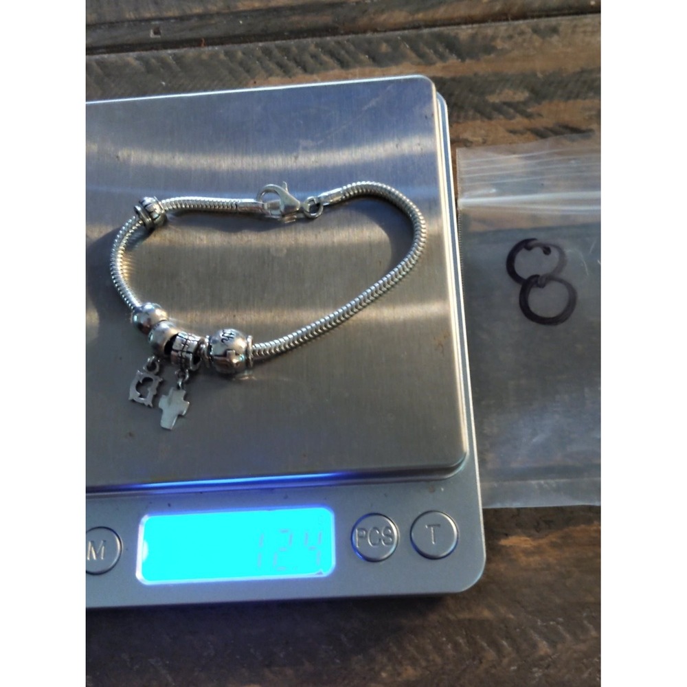 925 Sterling Silver Faith Cross Religious Snake Chain Charm Bracelet 7in